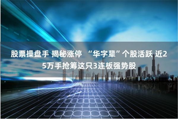 股票操盘手 揭秘涨停  “华字辈”个股活跃 近25万手抢筹这只3连板强势股